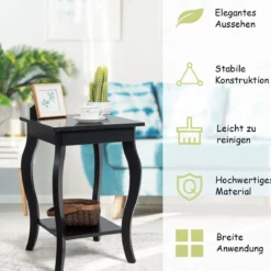 1/2er Set Beistelltisch aus Holz mit Ablage 2 Ebene Nachttisch Sofatisch 40 x 40 x 60 cm