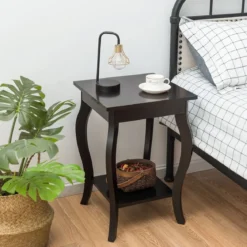1/2er Set Beistelltisch aus Holz mit Ablage 2 Ebene Nachttisch Sofatisch 40 x 40 x 60 cm