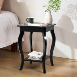 1/2er Set Beistelltisch aus Holz mit Ablage 2 Ebene Nachttisch Sofatisch 40 x 40 x 60 cm