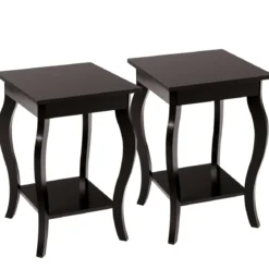 1/2er Set Beistelltisch aus Holz mit Ablage 2 Ebene Nachttisch Sofatisch 40 x 40 x 60 cm