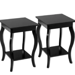 1/2er Set Beistelltisch aus Holz mit Ablage 2 Ebene Nachttisch Sofatisch 40 x 40 x 60 cm