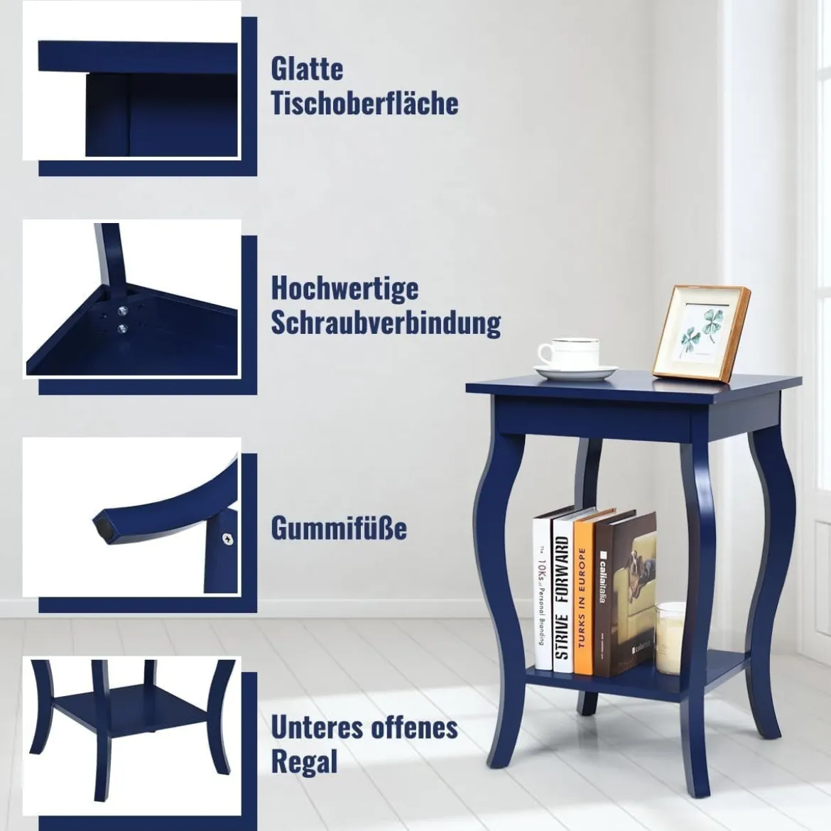 1/2er Set Beistelltisch aus Holz mit Ablage 2 Ebene Nachttisch Sofatisch 40 x 40 x 60 cm