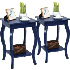 1/2er Set Beistelltisch aus Holz mit Ablage 2 Ebene Nachttisch Sofatisch 40 x 40 x 60 cm