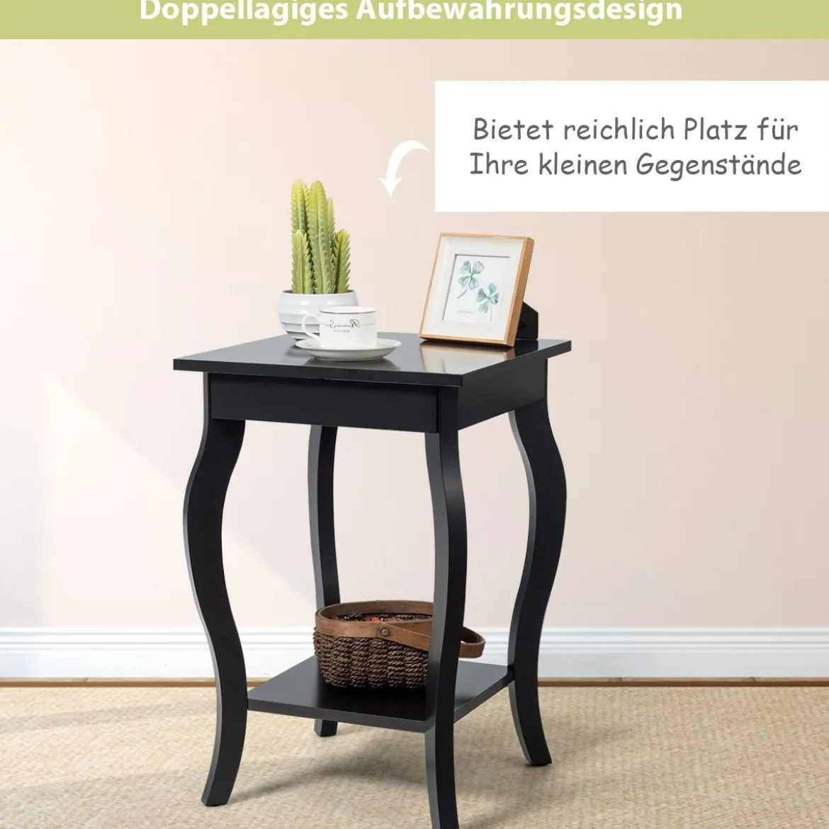 1/2er Set Beistelltisch aus Holz mit Ablage 2 Ebene Nachttisch Sofatisch 40 x 40 x 60 cm