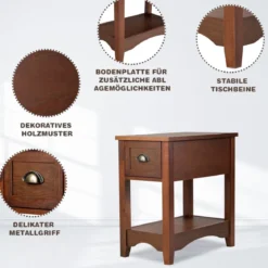 2er Set Beistelltisch mit Schublade & Ablage 2-stöckiger Sofatisch Nachttisch Rotbraun