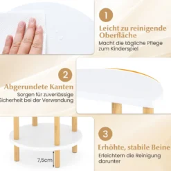 2er Set Beistelltisch 3 Stockig Rund aus Bambus Nachttisch Sofatisch Weiß + Natur