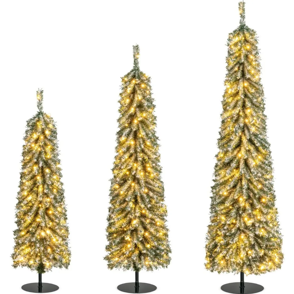 3er Set Bleistift Weihnachtsbaum Künstlich 120+150+180 cm Christbaum für Zuhause Büro