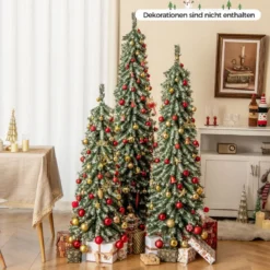 3er Set Bleistift Weihnachtsbaum Künstlich 120+150+180 cm Christbaum für Zuhause Büro