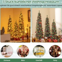 3er Set Bleistift Weihnachtsbaum Künstlich 120+150+180 cm Christbaum für Zuhause Büro