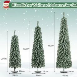 3er Set Bleistift Weihnachtsbaum Künstlich 120+150+180 cm Christbaum für Zuhause Büro