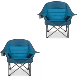 2er Set Campingstuhl Faltbar Gepolsterter Klappstuhl mit Getränkehalter Blastbar bis 225 kg Grau/Blau