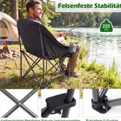 2er Set Campingstuhl Faltbar Gepolsterter Klappstuhl mit Getränkehalter Blastbar bis 225 kg Grau/Blau