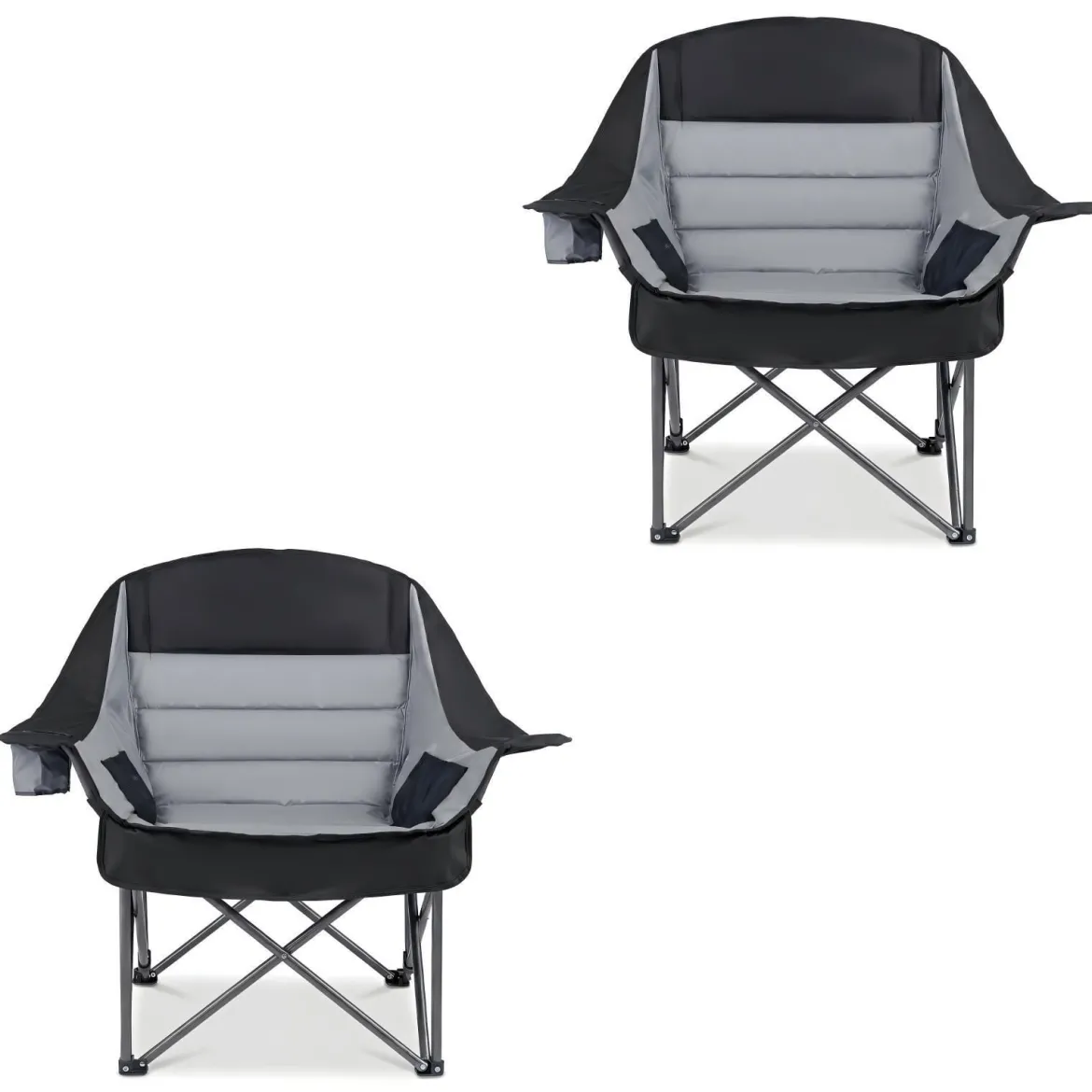 2er Set Campingstuhl Faltbar Gepolsterter Klappstuhl mit Getränkehalter Blastbar bis 225 kg Grau/Blau
