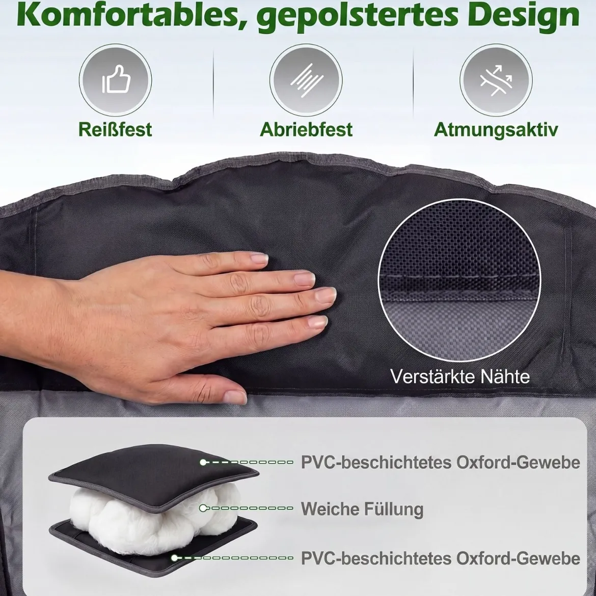 2er Set Campingstuhl Faltbar Gepolsterter Klappstuhl mit Getränkehalter Blastbar bis 225 kg Grau/Blau