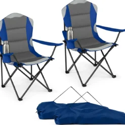 2er Set Campingstuhl Klappbar tragbarer Angelstuhl mit Getränkehalter Rutschfesten Füßen Blau
