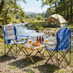 2er Set Campingstuhl Klappbar tragbarer Angelstuhl mit Getränkehalter Rutschfesten Füßen Blau