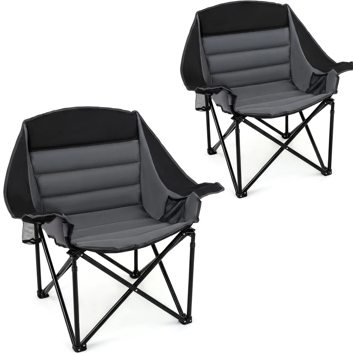 2er Set Campingstuhl Klappbarer Campingsessel mit Sitzpolster Getränkehalter bis 230 kg Belastbar
