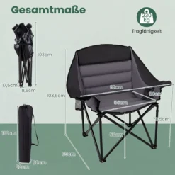 2er Set Campingstuhl Klappbarer Campingsessel mit Sitzpolster Getränkehalter bis 230 kg Belastbar