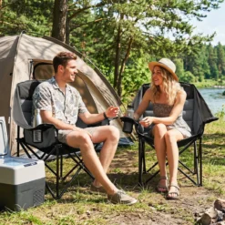 2er Set Campingstuhl Klappbarer Campingsessel mit Sitzpolster Getränkehalter bis 230 kg Belastbar