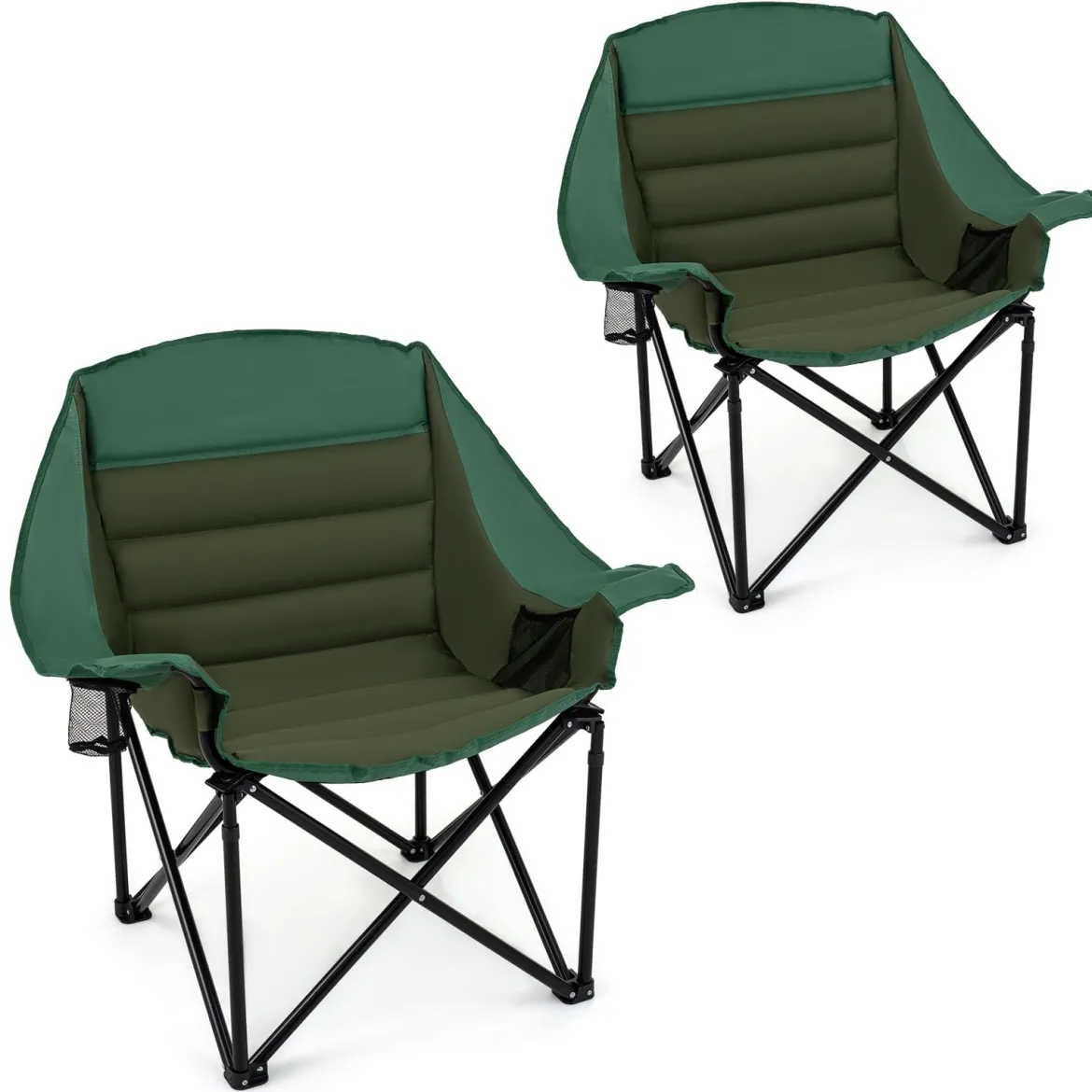 2er Set Campingstuhl Klappbarer Campingsessel mit Sitzpolster Getränkehalter bis 230 kg Belastbar