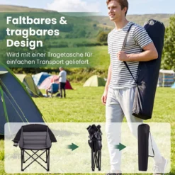 2er Set Campingstuhl Klappbarer Campingsessel mit Sitzpolster Getränkehalter bis 230 kg Belastbar