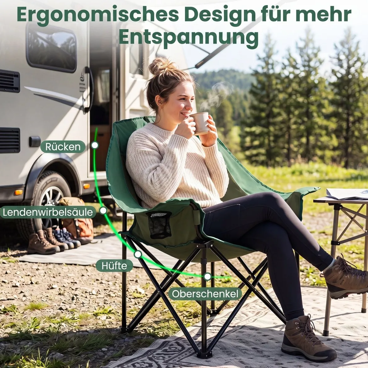 2er Set Campingstuhl Klappbarer Campingsessel mit Sitzpolster Getränkehalter bis 230 kg Belastbar