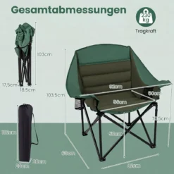 2er Set Campingstuhl Klappbarer Campingsessel mit Sitzpolster Getränkehalter bis 230 kg Belastbar