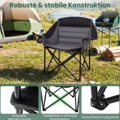 2er Set Campingstuhl Klappbarer Campingsessel mit Sitzpolster Getränkehalter bis 230 kg Belastbar