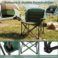 2er Set Campingstuhl Klappbarer Campingsessel mit Sitzpolster Getränkehalter bis 230 kg Belastbar