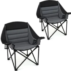 2er Set Campingstuhl Klappbarer Campingsessel mit Sitzpolster Getränkehalter bis 230 kg Belastbar