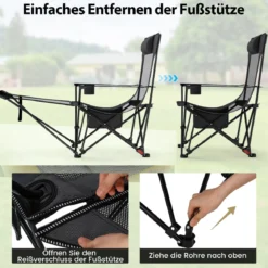 2er Set Campingstuhl mit Abnehmbarer Fußablage & Verstellbarer Rückenlehne & Kopfstütze Angelstuhl