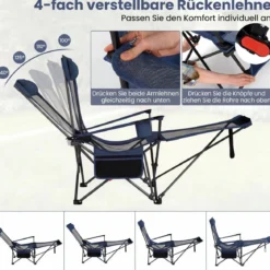 2er Set Campingstuhl mit Abnehmbarer Fußablage & Verstellbarer Rückenlehne & Kopfstütze Angelstuhl
