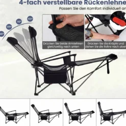 2er Set Campingstuhl mit Abnehmbarer Fußablage & Verstellbarer Rückenlehne & Kopfstütze Angelstuhl