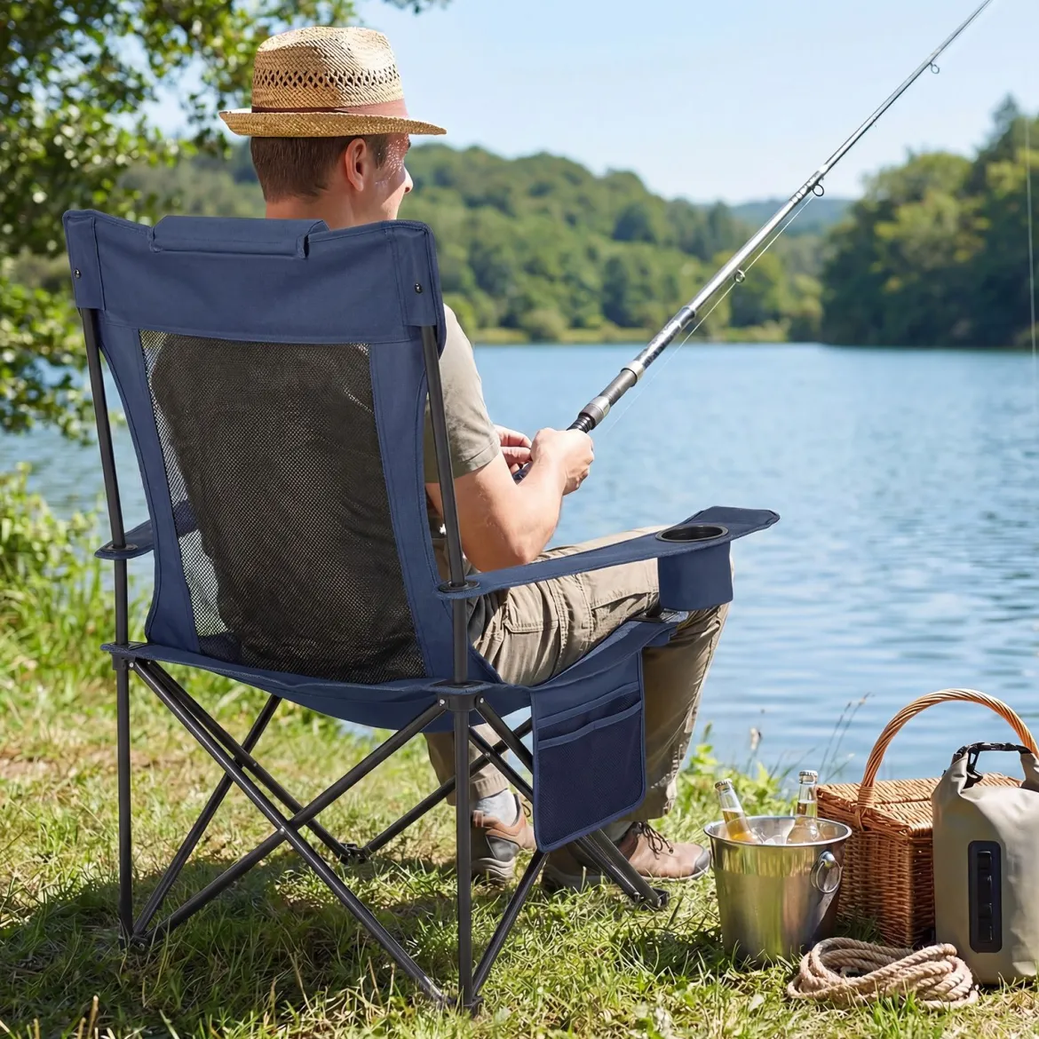 2er Set Campingstuhl mit Abnehmbarer Fußablage & Verstellbarer Rückenlehne & Kopfstütze Angelstuhl