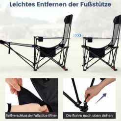 2er Set Campingstuhl mit Abnehmbarer Fußablage & Verstellbarer Rückenlehne & Kopfstütze Angelstuhl