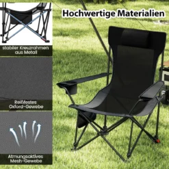 2er Set Campingstuhl mit Abnehmbarer Fußablage & Verstellbarer Rückenlehne & Kopfstütze Angelstuhl
