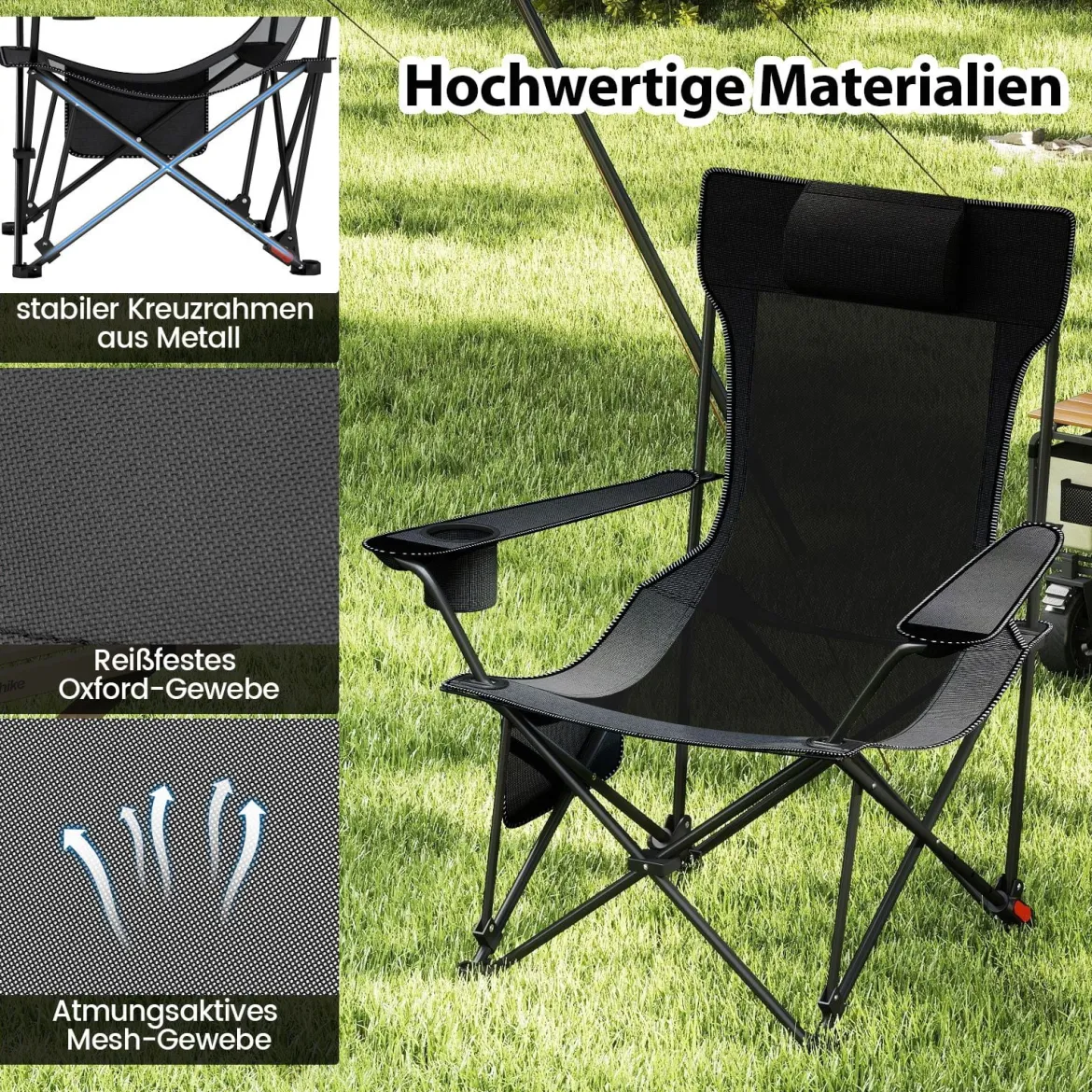 2er Set Campingstuhl mit Abnehmbarer Fußablage & Verstellbarer Rückenlehne & Kopfstütze Angelstuhl