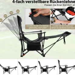 2er Set Campingstuhl mit Abnehmbarer Fußablage & Verstellbarer Rückenlehne & Kopfstütze Angelstuhl