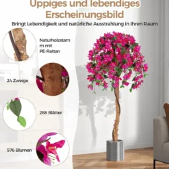 2er Set 135 cm Kunstbaum mit Blüten Kunstpflanze im Topf Künstlicher Baum