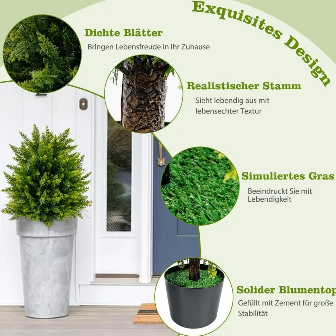 2er Set 55 cm Kunstpflanze mit Topf Zeder Buchsbaum Kunstbaum für Haus Büro Grün