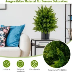 2er Set 55 cm Kunstpflanze mit Topf Zeder Buchsbaum Kunstbaum für Haus Büro Grün