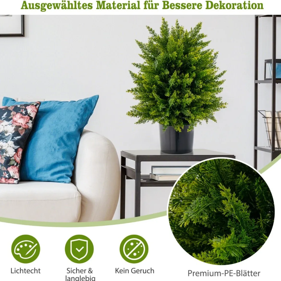 2er Set 55 cm Kunstpflanze mit Topf Zeder Buchsbaum Kunstbaum für Haus Büro Grün