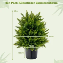 2er Set 55 cm Kunstpflanze mit Topf Zeder Buchsbaum Kunstbaum für Haus Büro Grün