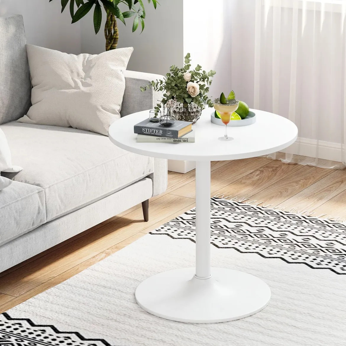 2er Set Ø 60 cm Stehtisch 2 in 1 Bartisch & Esstisch Höhenverstellbarer Bistrotisch Weiß