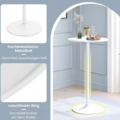 2er Set Ø 60 cm Stehtisch 2 in 1 Bartisch & Esstisch Höhenverstellbarer Bistrotisch Weiß