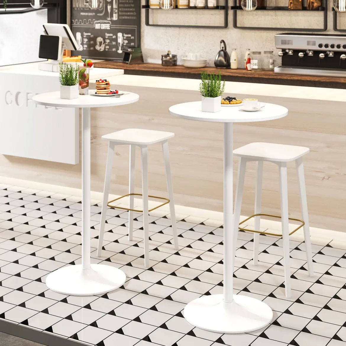 2er Set Ø 60 cm Stehtisch 2 in 1 Bartisch & Esstisch Höhenverstellbarer Bistrotisch Weiß
