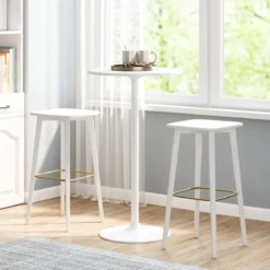 2er Set Ø 60 cm Stehtisch 2 in 1 Bartisch & Esstisch Höhenverstellbarer Bistrotisch Weiß