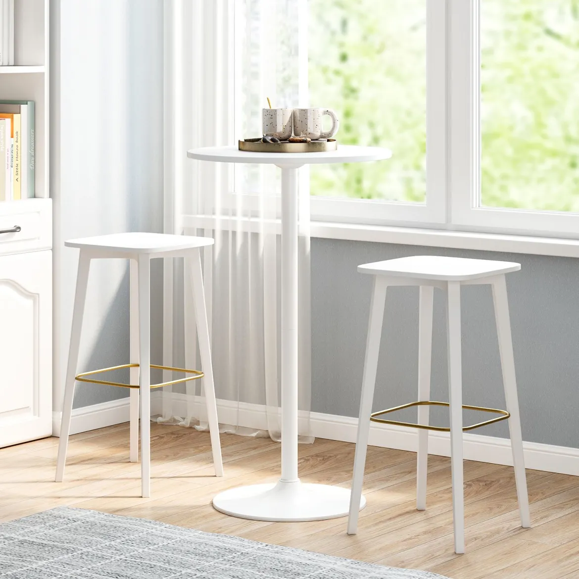 2er Set Ø 60 cm Stehtisch 2 in 1 Bartisch & Esstisch Höhenverstellbarer Bistrotisch Weiß