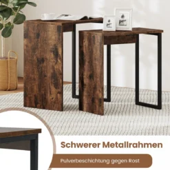 2er Set Couchtisch Beistelltisch aus Kunstholz Wohnzimmertisch Nachttische Rustikales Braun