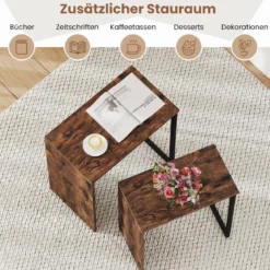 2er Set Couchtisch Beistelltisch aus Kunstholz Wohnzimmertisch Nachttische Rustikales Braun